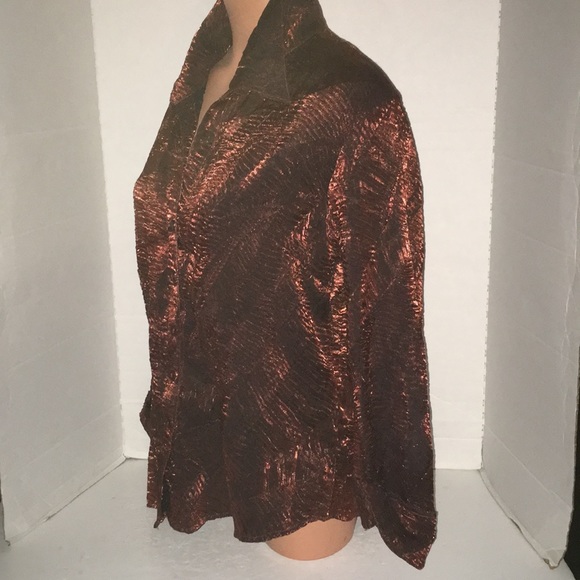 Vintage Silky Golden Crinkle Secretary Blouse Top - Picture 4 of 8